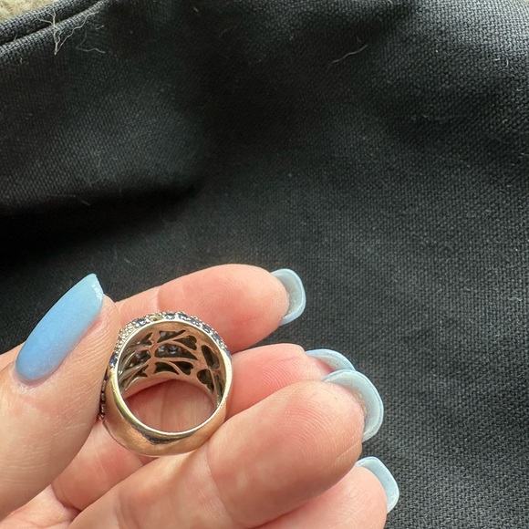 14K White Gold Beautiful blue sapphire and Diamond pave star wide band ring Sz 5 - Picture 4 of 6